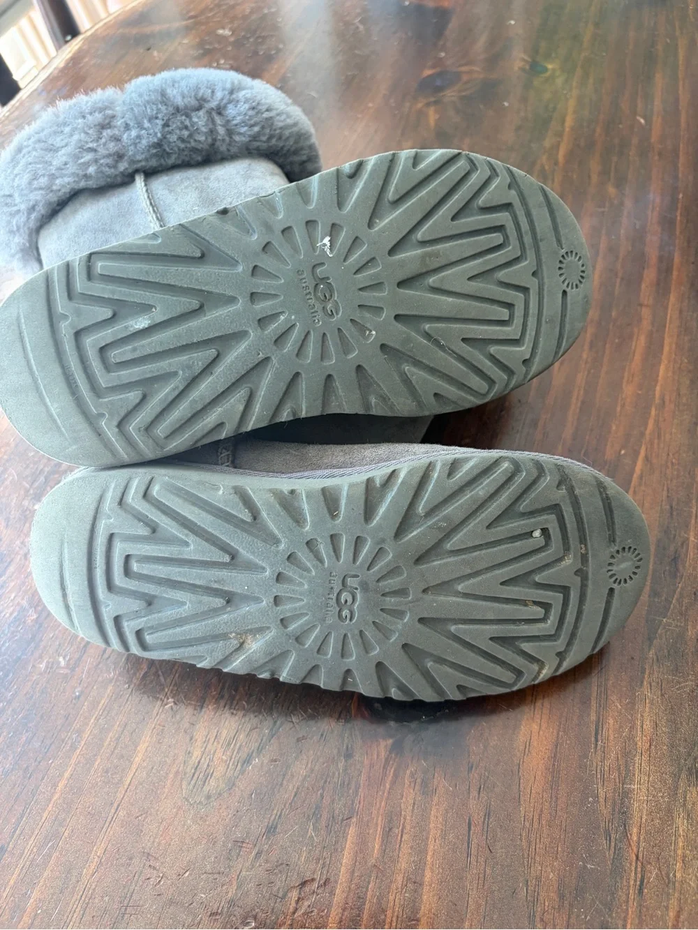 UGG Kids Gray Suede Shearling Cuff Boots